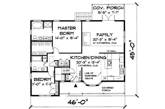 Floor Plan - Main Floor for Country House Plan #75-116 - 2 bed, 2 bath