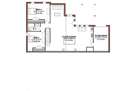 Floor Plan - Lower Floor for Traditional House Plan #63-192 - 5 bed, 3 bath