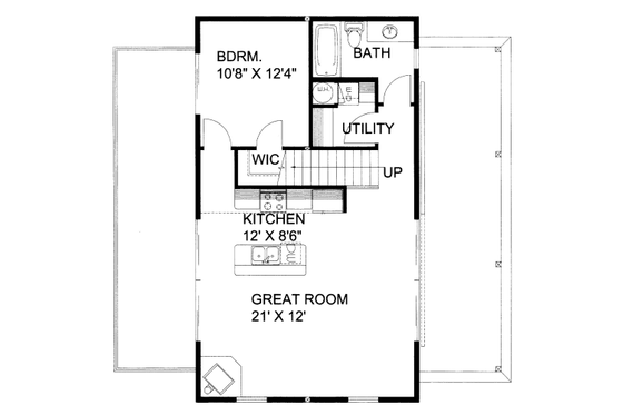 Floor Plan - Main Floor for Bungalow House Plan #117-674 - 1 bed, 1 bath