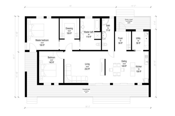 Floor Plan - Main Floor for Modern House Plan #549-8 - 2 bed, 2 bath