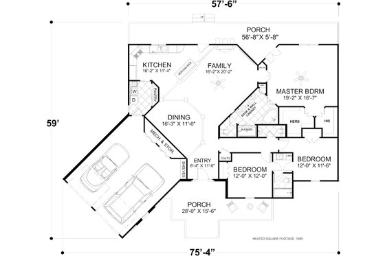 Floor Plan - Main Floor for Craftsman House Plan #56-717 - 3 bed, 3 bath