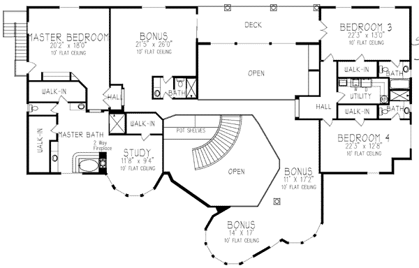 House Blueprint - Mediterranean Floor Plan - Upper Floor Plan #1-940