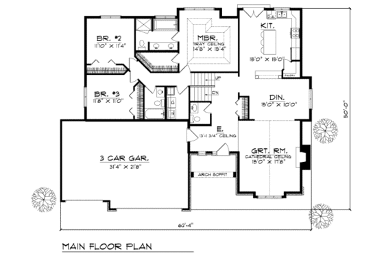 Floor Plan - Main Floor for Traditional House Plan #70-231 - 3 bed, 2.5 bath