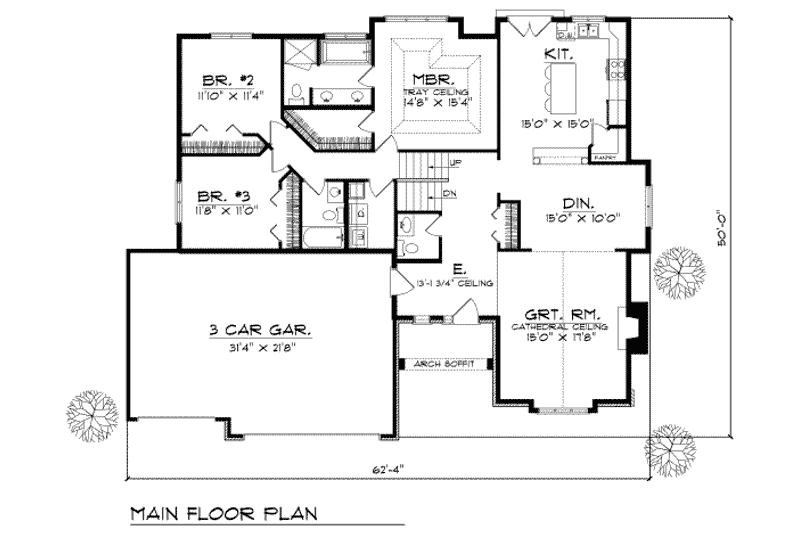 Home Plan - Floor Plan - Main Floor for Traditional House Plan #70-231 - 3 bed, 2.5 bath