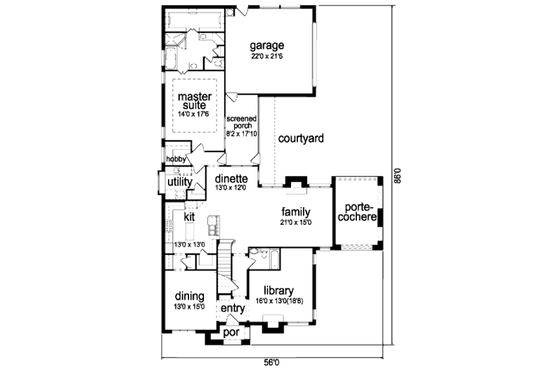 Floor Plan - Main Floor for European House Plan #84-406 - 3 bed, 3 bath