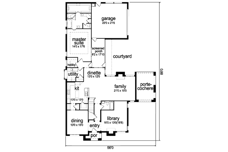 Home Plan - Floor Plan - Main Floor for European House Plan #84-406 - 3 bed, 3 bath