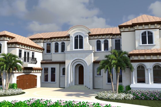 Exterior - Front Elevation for Mediterranean House Plan #548-29 - 6 bed, 7.5 bath