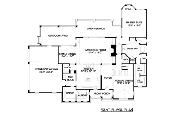 Floor Plan - Main Floor for Craftsman House Plan #413-859 - 4 bed, 4.5 bath