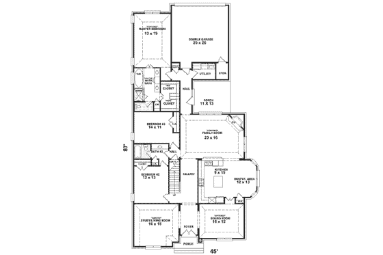 Floor Plan - Main Floor for Traditional House Plan #81-383 - 3 bed, 3 bath