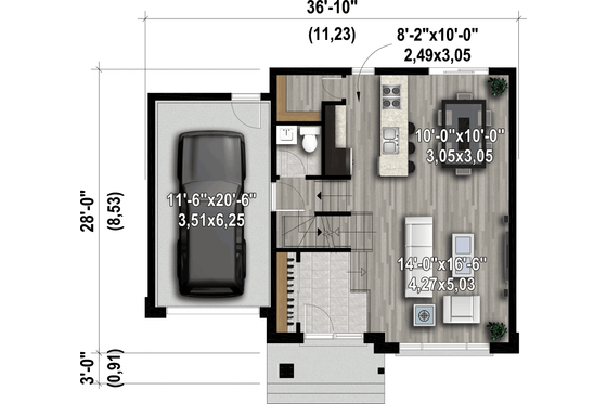Floor Plan - Main Floor for Contemporary House Plan #25-4915 - 3 bed, 1.5 bath