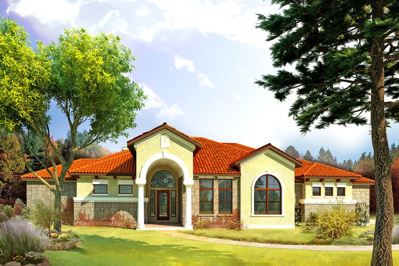 Home Plan - Mediterranean Exterior - Front Elevation Plan #80-165