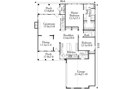 Floor Plan - Main Floor for Southern House Plan #406-277 - 3 bed, 3 bath