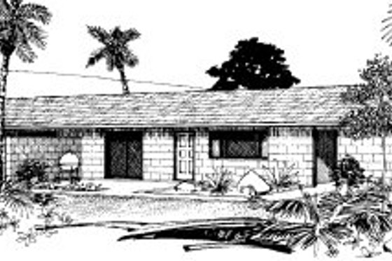 Exterior - Front Elevation for Ranch House Plan #303-137 - 2 bed, 1 bath