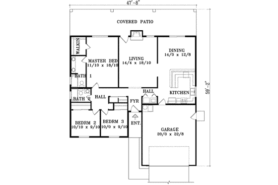 Floor Plan - Main Floor for Traditional House Plan #1-1283 - 3 bed, 2 bath