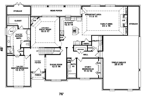 Floor Plan - Main Floor for European House Plan #81-586 - 4 bed, 3.5 bath