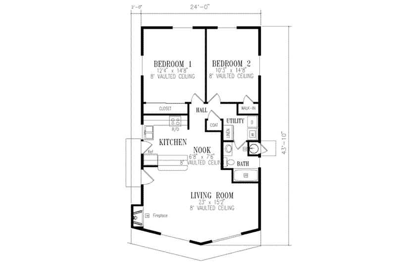 House Design - Floor Plan - Main Floor for Bungalow House Plan #1-145 - 2 bed, 1 bath
