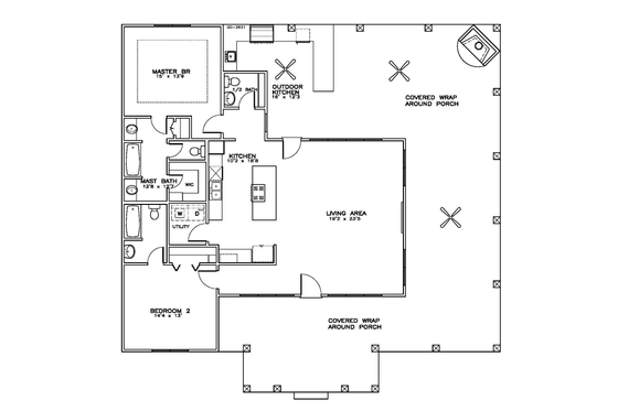 Floor Plan - Main Floor for Craftsman House Plan #8-250 - 2 bed, 2.5 bath
