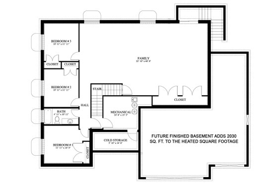 Floor Plan - Lower Floor for Traditional House Plan #1060-45 - 3 bed, 2 bath