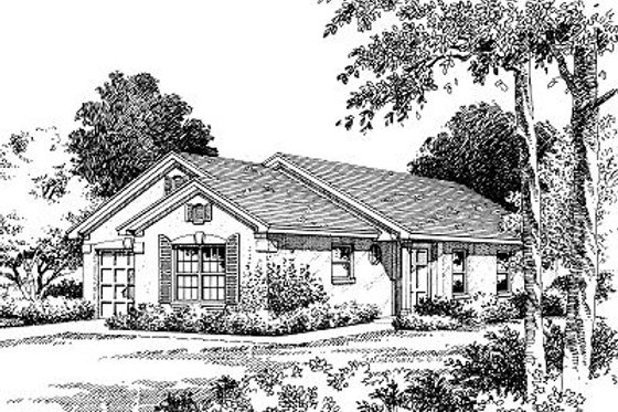 Exterior - Front Elevation for Mediterranean House Plan #417-106 - 3 bed, 2 bath