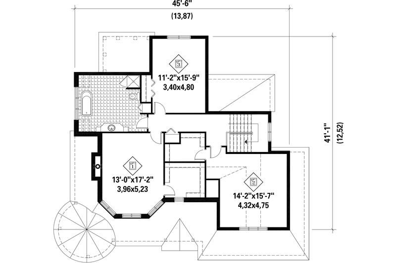 Architectural House Design - Floor Plan - Upper Floor for Victorian House Plan #25-4759 - 3 bed, 1 bath