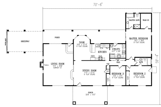 Floor Plan - Main Floor for Ranch House Plan #1-535 - 3 bed, 2 bath