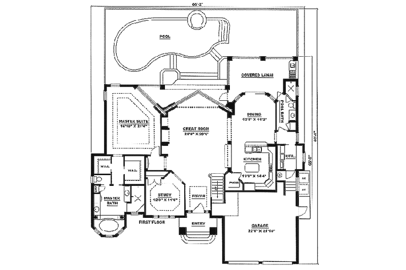 House Blueprint - Floor Plan - Main Floor for Mediterranean House Plan #27-205 - 3 bed, 3 bath