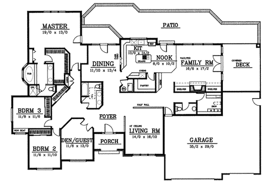 Floor Plan - Main Floor for Ranch House Plan #91-102 - 4 bed, 2.5 bath