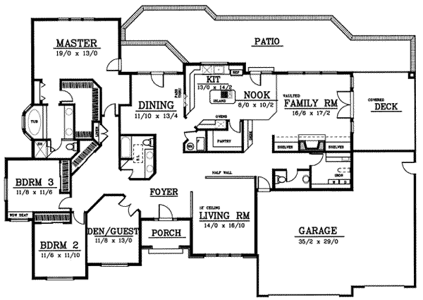 Architectural House Design - Ranch Floor Plan - Main Floor Plan #91-102