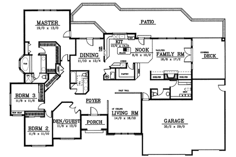 Home Plan - Floor Plan - Main Floor for Ranch House Plan #91-102 - 4 bed, 2.5 bath