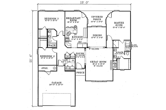 Floor Plan - Main Floor for European House Plan #17-164 - 3 bed, 2 bath