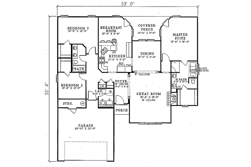 House Blueprint - Floor Plan - Main Floor for European House Plan #17-164 - 3 bed, 2 bath