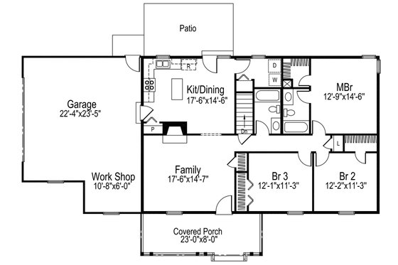 Floor Plan - Main Floor for Ranch House Plan #57-108 - 3 bed, 2 bath