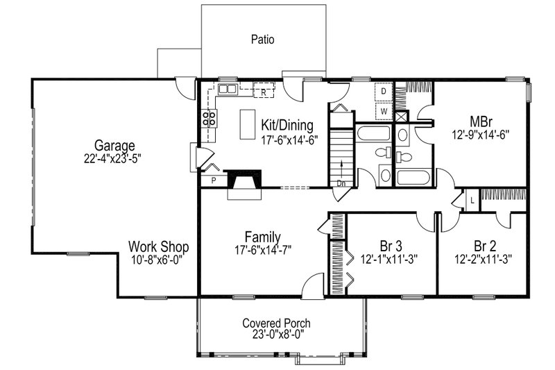 House Design - Floor Plan - Main Floor for Ranch House Plan #57-108 - 3 bed, 2 bath