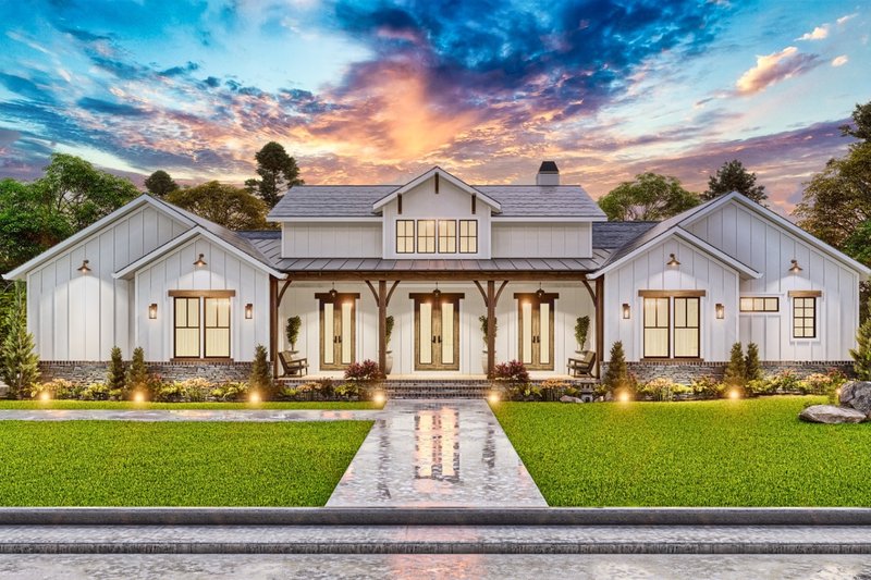 Architectural House Design - Exterior - Front Elevation 3 for Farmhouse House Plan #54-581 - 4 bed, 3.5 bath