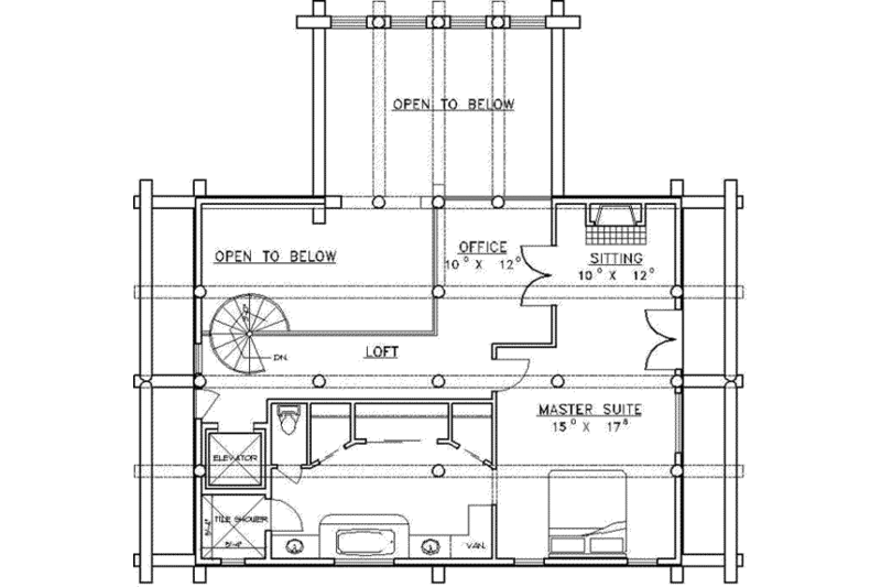 Dream House Plan - Floor Plan - Upper Floor for Log House Plan #117-123 - 2 bed, 3 bath