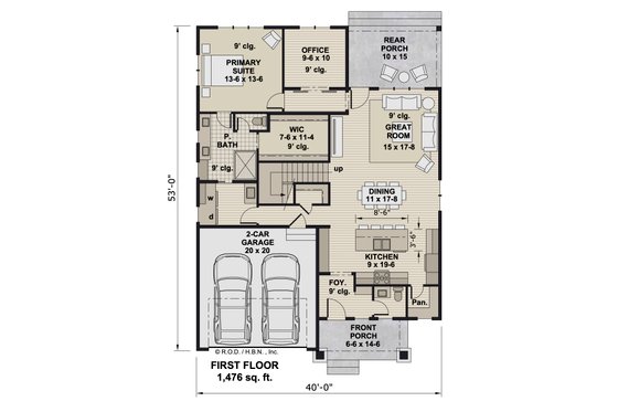 Floor Plan - Main Floor for Farmhouse House Plan #51-1349 - 3 bed, 3.5 bath