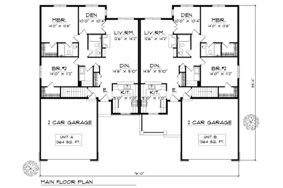 Floor Plan - Main Floor for Traditional House Plan #70-746 - 2 bed, 2 bath