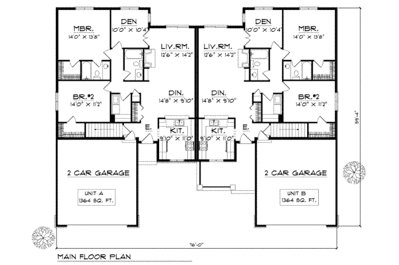 Home Plan - Floor Plan - Main Floor for Traditional House Plan #70-746 - 2 bed, 2 bath