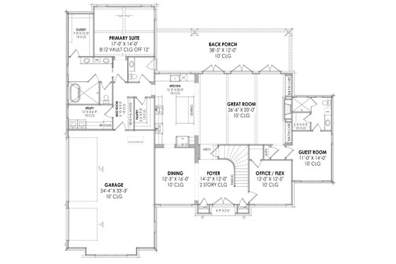 Floor Plan - Main Floor for Tudor House Plan #1096-41 - 4 bed, 4.5 bath