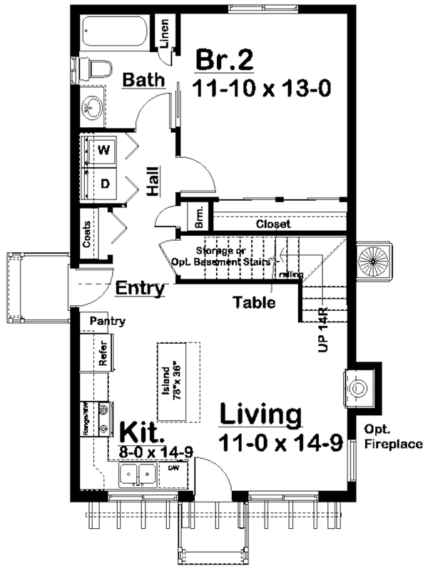 Home Plan - Floor Plan - Main Floor for Cabin House Plan #126-315 - 2 bed, 2 bath