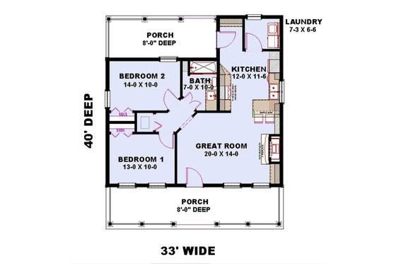 Floor Plan - Main Floor for Barndominium House Plan #44-222 - 2 bed, 1 bath