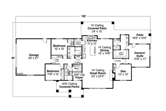 Floor Plan - Main Floor for Modern House Plan #124-1285 - 3 bed, 2 bath