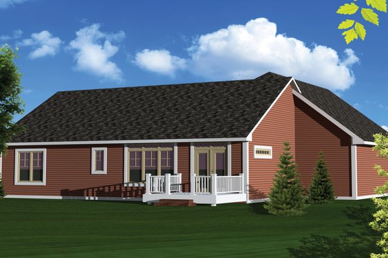 Exterior - Rear Elevation for Ranch House Plan #70-1047 - 3 bed, 2 bath