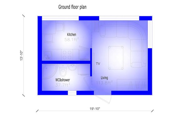 Floor Plan - Lower Floor for Modern House Plan #549-31 - 1 bed, 1 bath