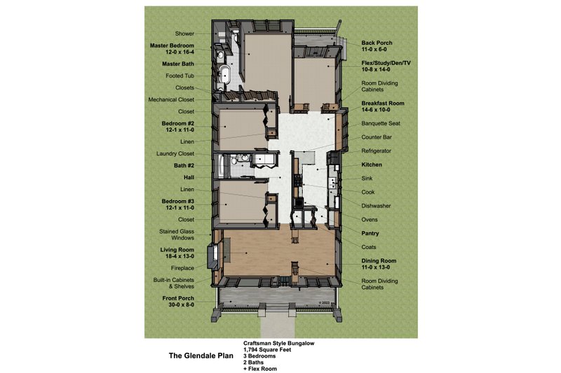 House Design - Floor Plan - Main Floor for Craftsman House Plan #489-13 - 3 bed, 2 bath
