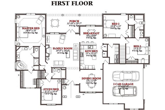 Floor Plan - Main Floor for Traditional House Plan #63-222 - 4 bed, 3 bath