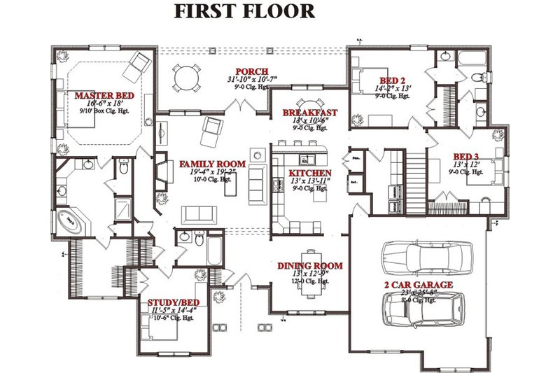 House Blueprint - Floor Plan - Main Floor for Traditional House Plan #63-222 - 4 bed, 3 bath