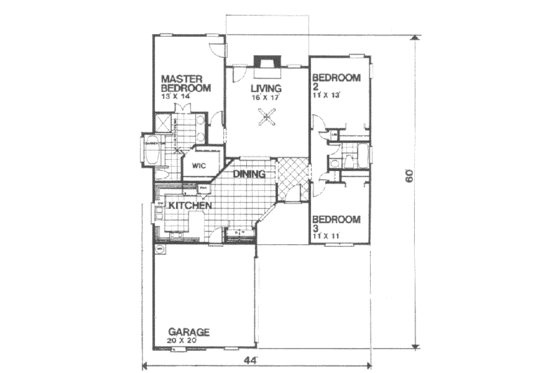 Floor Plan - Main Floor for Traditional House Plan #30-137 - 3 bed, 2 bath