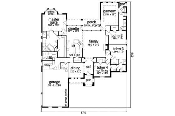 Floor Plan - Main Floor for European House Plan #84-280 - 4 bed, 3.5 bath