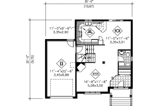 Floor Plan - Main Floor for European House Plan #25-4151 - 3 bed, 1.5 bath